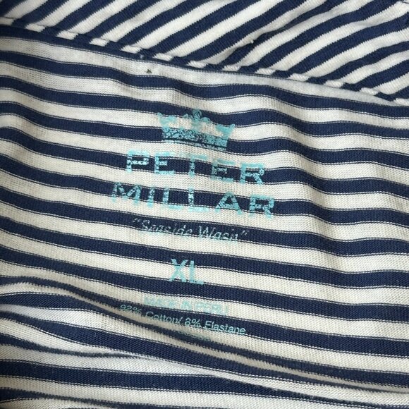 Peter Millar Polo Shirt Mens Extra Large Blue White Stripe Seaside Wash Cotton - Picture 3 of 9